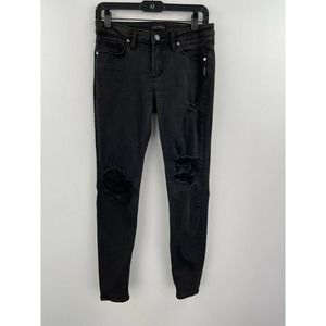 Silver 27 Aiko Skinny Jeans Charcoal Gray B53-11 Mid Rise Stretch Distress 29x28